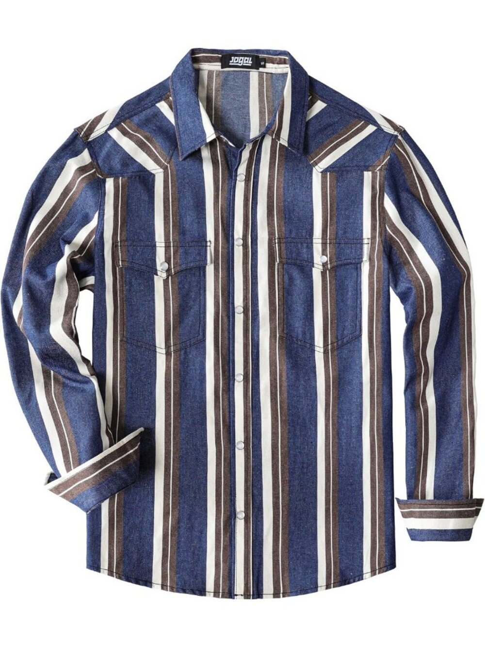 Men's Striped Long Sleeve Western Shirt - Pearl Snap Cowboy Style Top